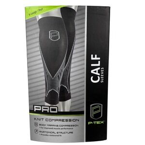 P-TEX Calf Sleeves Unisex XL Black Pro Knit Compression P-TEXC500 Pair NEW